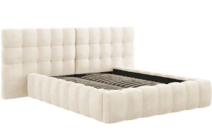 Béžová sametová dvoulůžková postel MICADONI Mamaia 160 x 200 cm s úložným prostorem II.