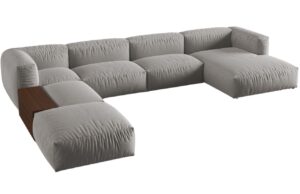 Světle šedá čalouněná rohová pohovka do "U" MICADONI Martina 406 cm