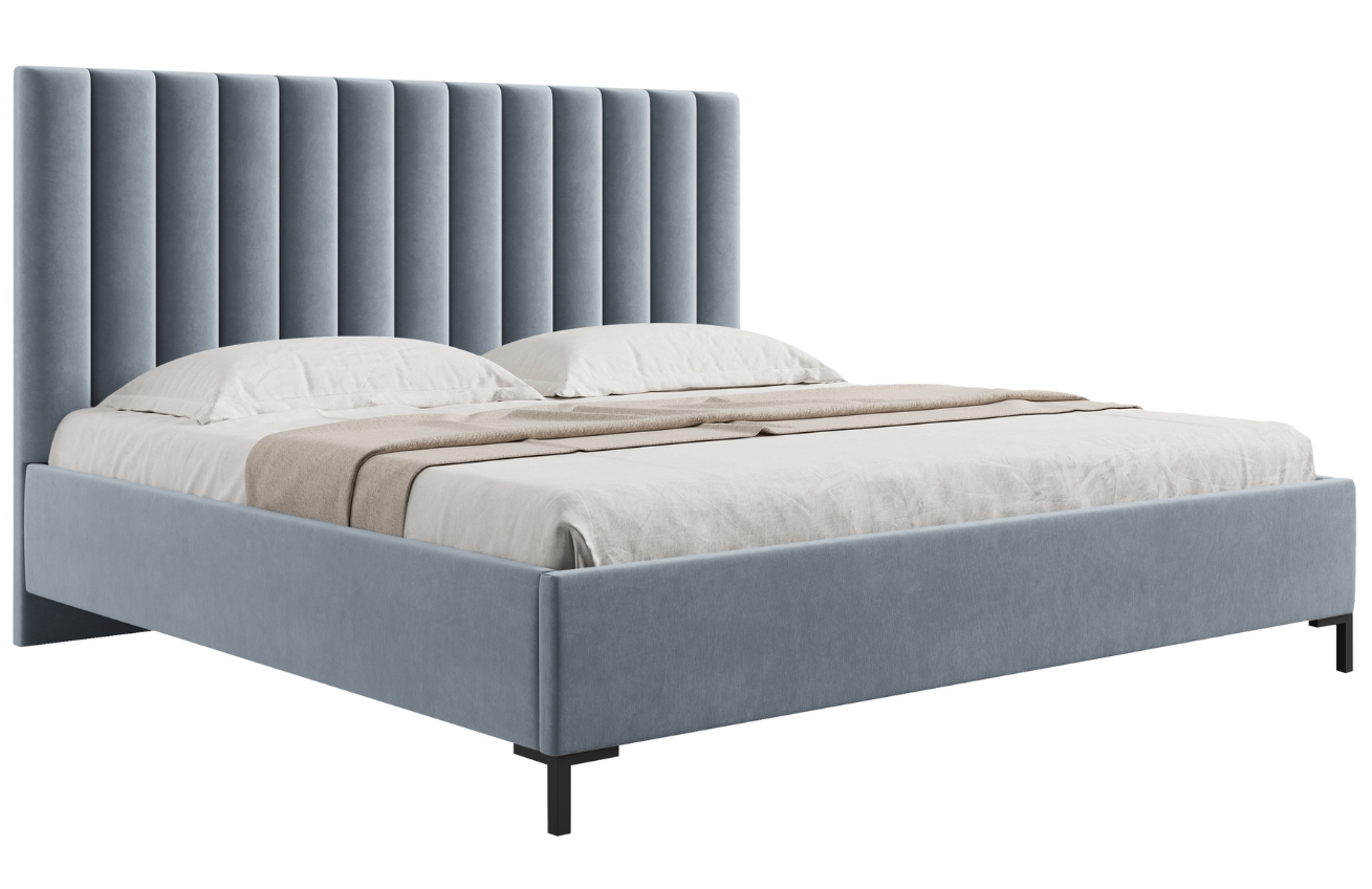 Světle modrá sametová dvoulůžková postel MICADONI Allison 200 x 200 cm s úložným prostorem
