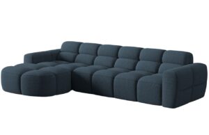 Tmavě modrá čalouněná rohová pohovka MICADONI Lisa 310 cm