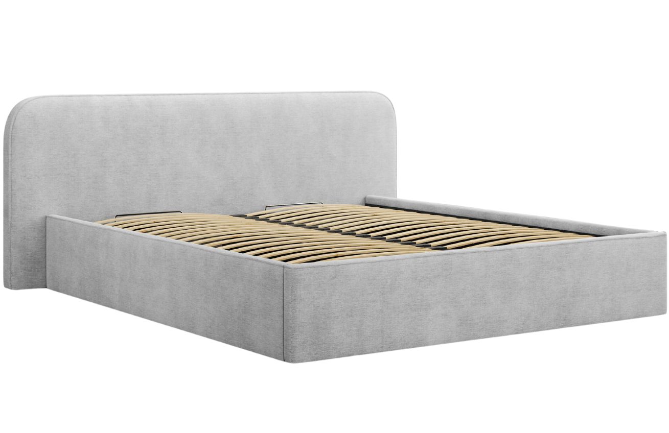 Světle šedá čalouněná dvoulůžková postel MICADONI Elizabeth 180 x 200 cm s úložným prostorem