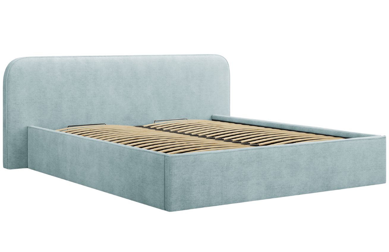 Světle modrá čalouněná dvoulůžková postel MICADONI Elizabeth 160 x 200 cm s úložným prostorem