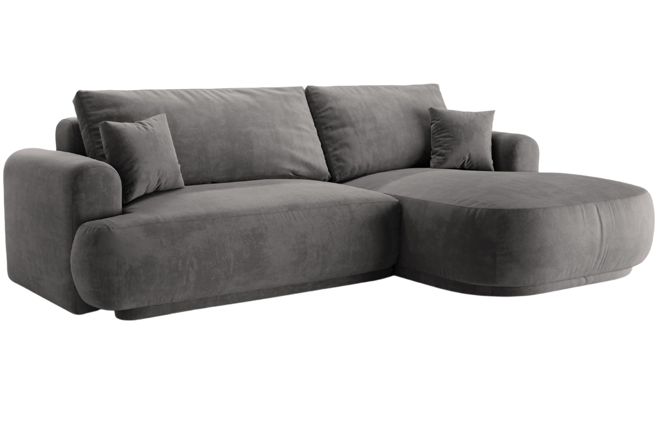 Šedá sametová rohová rozkládací pohovka MICADONI Ella 271 cm