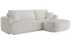 Světle béžová bouclé rohová rozkládací pohovka MICADONI Ella 271 cm